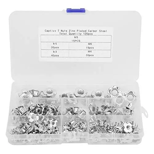 Produktbild: Yuecoom 120-teiliges T-Muttern-Set, T-Muttern, T-Muttern-Sortiment-Set, Kohlenstoffstahl, verzinktes Holzbrett, Möbelbeschläge, Zubehör für Holz, Schränke, Möbel