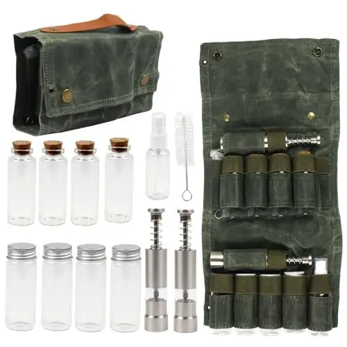Produktbild: Yuecuu Tragbare Outdoor Gewürztasche Faltbarer Camping Gewürz Aufbewahrungstasche mit 8 Gewürzgläsern, 2 Gewürzmühle, 1 Öl Sprühflasche, 1 Reinigungsbürste