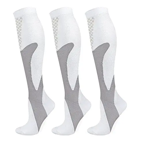 Produktbild: YUEDGE Kompressionsstrümpfe Herren und Damen, Kompressionssocken Stützstrümpfe (15-20 mmHg) Weiße Compression Socks Laufstrümpfe Kompression für Sport, Laufen, Reisen, Radsport, Flug, 3 Paar