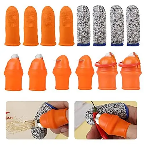 Produktbild: Yuehuamech 14 Stücke Garten Silikon Daumenschneider Set Gemüsepflanze Früchte Pickin Cutter Beschneidung Scheren mit Finger Protector Hülsen Erntewerkzeug Für Zweig Pflunken