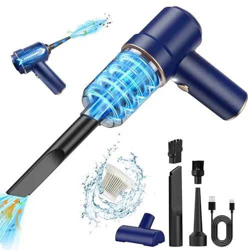 Produktbild: YUEJIDZ Handstaubsauger Akku,120W Auto Kabellos Handstaubsauger,Mini Autostaubsauger 2 in 1 Staubsauger Gebläse,Aufladbar Tragbar Leicht Staubsauger für Büro Genutzt, Haus, Küche, Tierhaare,Blau