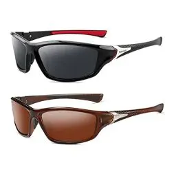 Produktbild: YUELUQU Polarisierte Sportbrille Sonnenbrille für Herren Damen Fahrerbrille Radsportbrillen Skifahren Autofahren Fischen Laufen Wandern UV400 Schutz (Braun+Schwarz Rot)