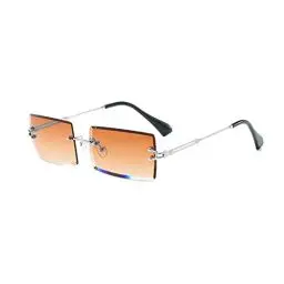 Produktbild: YUELUQU Retro Rahmenlose Sonnenbrille für Damen Herren Mode Retro Rechteck Brille Quadratische durchsichtige Sonnenbrille (A-Silber/tee)