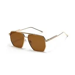 Produktbild: YUELUQU Retro übergroße quadratische Sonnenbrille für Damen Herren Vintage Shades UV400 Klassischer großer Metallrahmen (Gold/tee)
