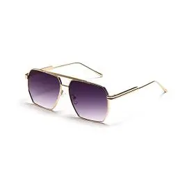 Produktbild: YUELUQU Retro übergroße quadratische Sonnenbrille für Damen Herren Vintage Shades UV400 Klassischer großer Metallrahmen (Gold/farbverlauf grau)
