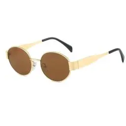 Produktbild: YUELUQU Runde Vintage Sonnenbrille Klassische Retro Metallrahmen Sonnenbrille Oval Punk für Frauen Männer Brille (Gold/Tee)