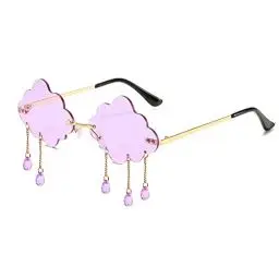 Produktbild: YUELUQU Vintage Mode Lustige Festival Sonnenbrillen Metall Rahmenlose Frauen Herren Punk Party Gläser (Wolke-lila)