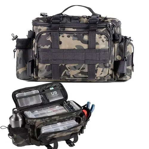 Produktbild: YUEMING Angeltasche, Fishing Angeltasche, Angelkoffer Forellen-Tasche Angeln mit gepolstertem Schultergurt und Tragegriffe Anglertasche, Allzwecktasche, Karpfentasche für Angler
