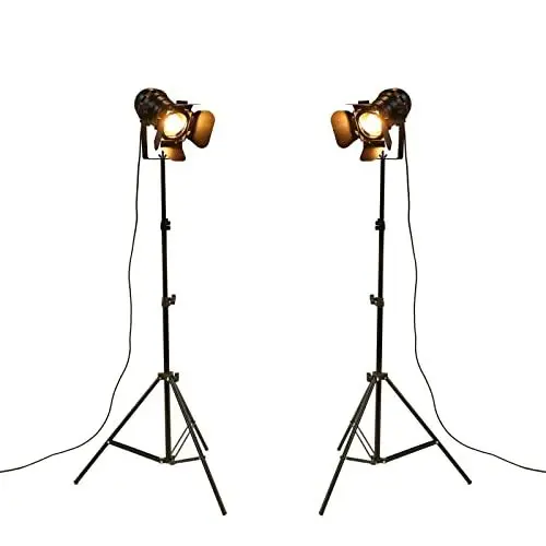 Produktbild: YUENSLIGHTING Industrielle schwarze Stativ-Stehlampe Standleuchten, 5 m Kabel mit Schalter Stehlampe Stativ Schwanenhals für Wohnzimmer Schlafzimmer Büro Bar Beleuchtung (2er Pack)