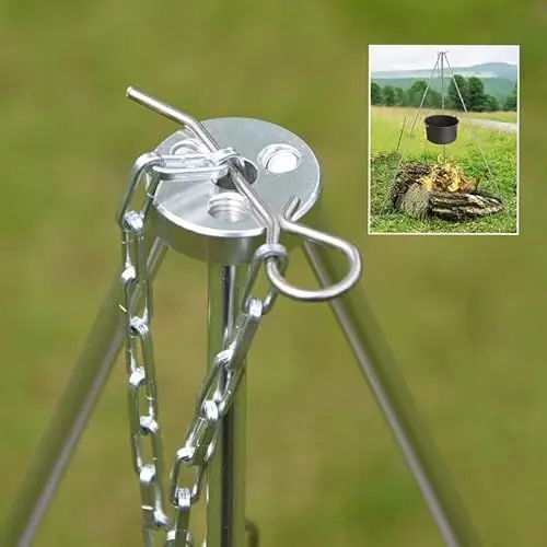 Produktbild: Yueranhu Lagerfeuer Stativ Grillzubehör, Dreibein für Feuerschale, Camping Stativ Grillbrett Tragbares Edelstahl Camping Kochgeschirr Zubehör,für Dutch Ovens, Kaffeekannen, Teekannen usw