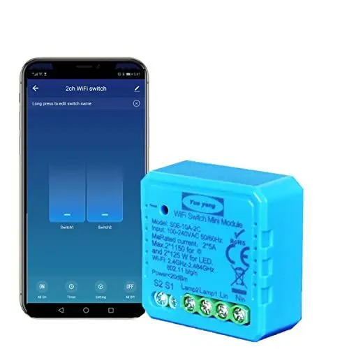 Produktbild: Yueyang Intelligenter Schalter Diy WiFi Light Switch 2 Gang 1/2 Way Module Life/Tuya App Mini Modul für Light kompatibel mit Alexa und Google Home 220v (ys082c)