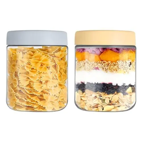 Produktbild: YUEYEE 2 Pack 16 OZ Overnight Oats Gläser,Einmachgläser mit Schraubdeckel für Salat Joghurt Pudding Chutney Marmelade,Wiederverwendbare Glasbehälter mit Deckel Als Mason Jar Einmachgläser Weihnachten