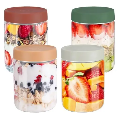 Produktbild: YUEYEE 4 Stück 600 ml Meal Prep Gläser Ideal für Meal Prep und Overnight Oats Gläser Praktische Meal Prep Boxen für Die Aufbewahrung,Marinieren und Vorbereitung von Mahlzeiten Mehrzweck Mason Jar