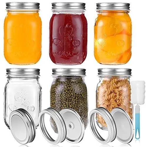 Produktbild: YUEYEE Meal Prep Gläser 6er Einmachglas 450ml aus Klarglas Einmachgläser mit Schraubdeckel für Hausgemachte Marmelade Gelee Getreide mit Ersatzdeckel Overnight Oats Gläser Meal Prep Boxen