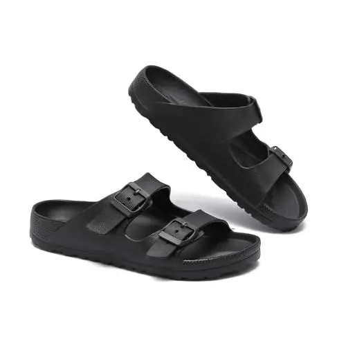 Produktbild: YUHITYGZGS Pantoletten Damen Herren Sommer Bequem Weich Sandalen Schlappen Cozy Slides Original Mules Clogs Orthopädische Hausschuhe Foam Sandale Rutschfeste Badelatschen, Schwarz, EU 41-42