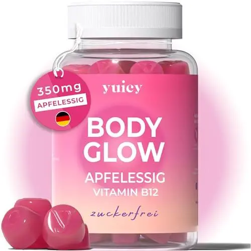 Produktbild: YUICY® Apfelessig Gummies - Mit B12 & Folsäure für Energie, Verdauung & Stoffwechsel - Vegan & Zuckerfrei - leckerer Apfel Geschmack - Apple Cider Vinegar Gummies - 60 Stk. - HAPPY GUT