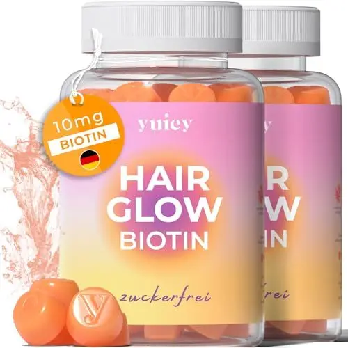 Produktbild: YUICY Biotin Haar Gummibärchen - 120 Stk. Extrem Leckere & Zuckerfreie Haar Vitamine - 10mg Biotin Gummies Hochdosiert für Haarwachstum, Haut & Nägel - Hair Glow