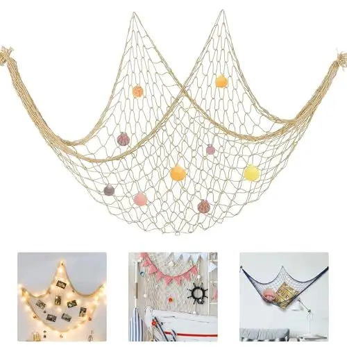 Produktbild: Yuiwy Fischernetz Deko mit Muscheln,150 x 200 cm Dekonetz Outdoor Indoor Mediterrane Stil Deko für Aufhängen Hintergrund Wohnzimmer Fotowand Wand Deko Wandbehänge Urlaubbsfeeling