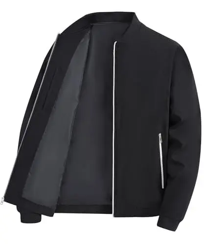 Produktbild: YuKaiChen Übergangsjacke Herren Bomberjacke Leichte Jacke Freizeit Sommerjacke mit Reißverschlusstaschen Größe M Schwarz