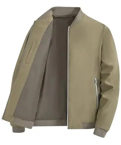 Produktbild: YuKaiChen Übergangsjacke Herren Bomberjacke Leichte Jacke Freizeit Sommerjacke mit Reißverschlusstaschen Größe L Khaki