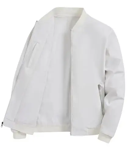 Produktbild: YuKaiChen Übergangsjacke Herren Bomberjacke Leichte Jacke Freizeit Sommerjacke mit Reißverschlusstaschen Größe L Weiß