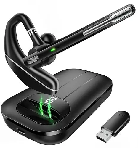 Produktbild: Yukigefe Bluetooth Headset V5.3, kabelloser Ohrhörer mit 1000-mAh-Ladeetui, 96 Stunden Gesprächszeit, freihändige Kopfhörer mit Geräuschunterdrückung und Doppelmikrofon für Computer, Mobiltelefone