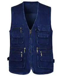 Produktbild: Yukirtiq Herren Angeln Weste ärmellos Freizeit Jagd Herrenwesten Sommer Trekking Wander Weste Reporterwesten Safari Weste mit Vielen Taschen, Denim, L