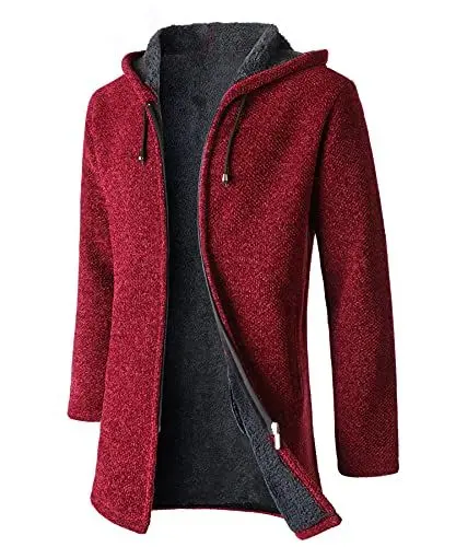 Produktbild: Yukirtiq Herren Cardigan Lang Strickjacke mit Kapuze Wintermantel Fleecejacke Sweatjacke Langarm Strickjacken Männer Winterjacke Trachtenjacke