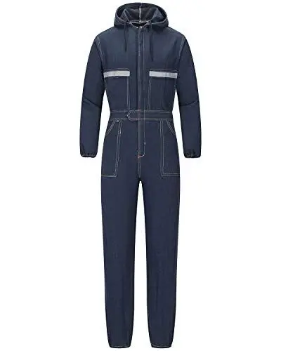 Produktbild: Yukirtiq Herren Denim Blau Arbeitsoverall Classico Arbeitslatzhose Overall Boiler Anzug Baumwolle Latzhose Arbeitskleidung mit Reflektierendes Band