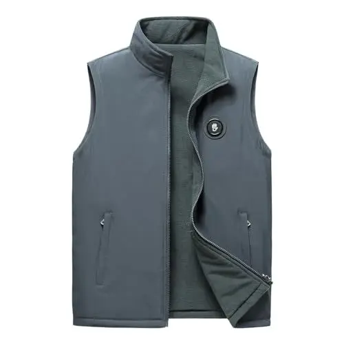 Produktbild: Yukirtiq Herren Gefüttert Fleeceweste lässige ärmellose Jacke Anglerweste Stehkragen Winddichte Bodywarme Weste Herbst Outdoor Mantel mit Reißverschluss
