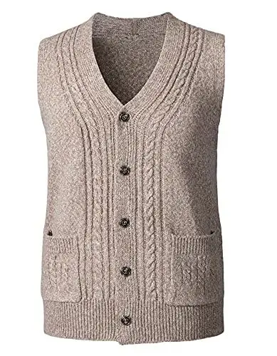 Produktbild: Yukirtiq Herren Pullunder V Hals Zopfmuster Einfarbig Ärmellose Pullunder Strickweste Strick Strickwaren