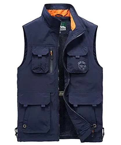 Produktbild: Yukirtiq Herren Sommer Outdoor Weste Leicht Atmungsaktiv Anglerweste Schnelltrocknend Safariweste Funktionsweste mit vielen praktischen Taschen Jagdweste Wandernweste, A-Blau, S