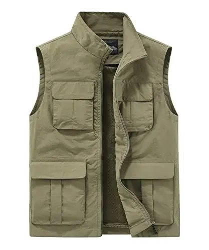 Produktbild: Yukirtiq Herren Anglerweste Outdoor Weste mit Vielen Taschen Fischerweste Schnelltrocknend Sommerweste Jagdweste Leicht Fotoweste Safariweste, Khaki, M