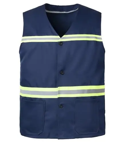 Produktbild: Yukirtiq Warnweste für Herren and Damen Reflektierende Sicherheitsweste Hohe Sichtbarkeit Fahrradweste mit Knopfleiste Reflektierende Weste Arbeitsweste, Navy Blau, XL