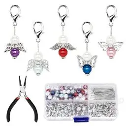 Produktbild: yumcute 50 Stück Schutzengel Schlüsselanhänger Selber Machen Perlenengel Basteln Set Perlenengel Anhänger Schlüsselanhänger Engel Basteln Perlen Set für DIY Hochzeit Taufe Geschenk