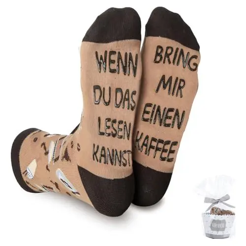 Produktbild: yumcute Wenn Du Das Lesen Kannst Bring Mir EINEN KAFFEE Lustige Socken Witzige Bunte Komfortbund Baumwolle Socks Kuschelsocken für Paar Damen Herren Kinder Geschenk Lebensfreude