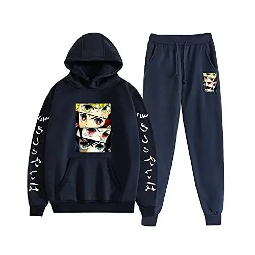 Produktbild: Yumenam Unisex Demon Slayer 2PCS Trainingsanzug Kimetsu no Yaiba Tanjirou Nezuko Zenitsu Inosuke Drucken Langarm Kapuzenpullover + Sweathose Sportsuit Sweatshirts Lange Hose Hip Hop Streetwear Outfit