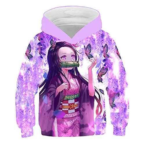 Produktbild: Yumenam Unisex Kinder Hoodie Tanjirou Nezuko Gedruckt Kapuzenpullover Sportbekleidung Halloween Cosplay Kostüm für Anime Liebhaber Mädchen Jungen