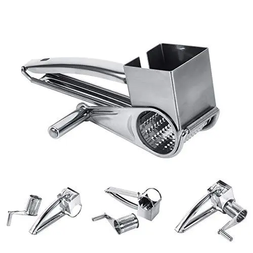 Produktbild: YUMILI Multifunktionale Kitchen Craft Rotierende Käsereibe aus Edelstahl, Käsereibe Trommelreibe mit Kurbel, Parmesanreibe Profi Küchenreibe Reibe Edelstahl für Gemüse