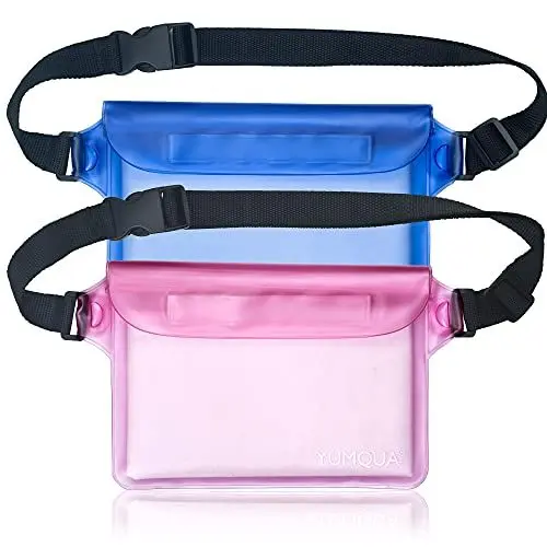 Produktbild: YUMQUA wasserdichte Tasche 2 Stück, Wasserfeste Bauchtasche mit verstellbarem Hüftgurt, wasserdichte Handyhülle für Wassersport, Strand, Schwimmen, Bootfahren (Blau+Rosa)
