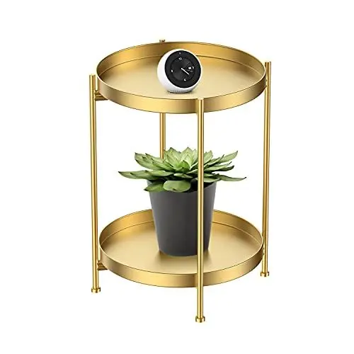 Produktbild: Beistelltische, Side Table, Kleiner Beistelltisch Rund Metall, 40 x 40 cm Small Coffee Table, Couchtisch fürs Wohnzimmer Sofa Living Room Balkon Outdoor Gold