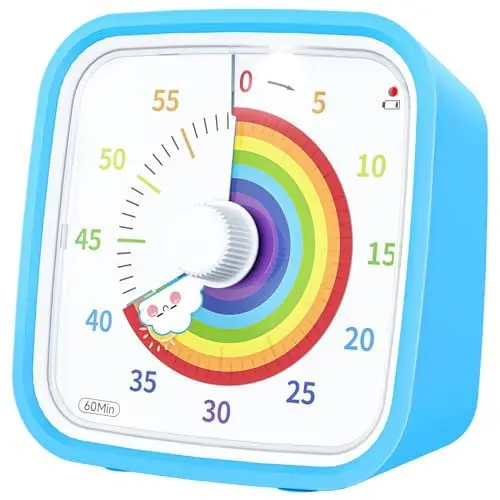 Produktbild: Yunbaoit Visueller Timer mit Schutzhülle, Regenbogen-Scheibe 60-Minuten-Countdown-Timer für Kinder und Erwachsene, leises Time Management-Werkzeug(Blau Regenbogen)