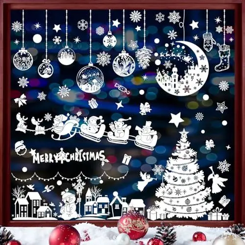 Produktbild: Yuning 11 Blätter Fensterbilder Weihnachten Selbstklebend, Weihnachtsdeko Fenster Weiß Weihnachts Fensterbild Weihnachtsbilder Fensterdeko, Fensterbild Weihnachten Fenstersticker Wiederverwendbar
