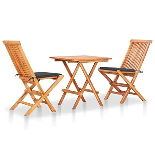 Produktbild: Yunir 3-teiliges Bistro-Set für den Außenbereich, Platzsparende Hartholz-Terrassenmöbel mit Kissen für den Garten, den Hinterhof, den Rasen, die Veranda, den Balkon Am Pool