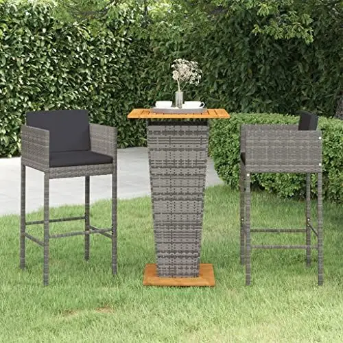 Produktbild: Yunir 3-teiliges Terrassen-Bar-Set, Outdoor-Bistro-Set aus Korbgeflecht, Terrassenmöbel, Bartisch-Set mit Zwei Stühlen und Kissen, Outdoor-Bistro-Möbel für Hinterhof, Pool, Balkon