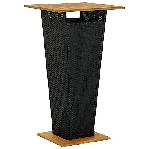 Produktbild: Yunir 3-teiliges Terrassen-Bartisch-Set, Hohes PE-Rattan-Bartisch-Set mit 2 Hockern und Stühlen, Stahlrahmen, Massivholz-Tischplatte, für Garten, Balkon, Pool-Veranda