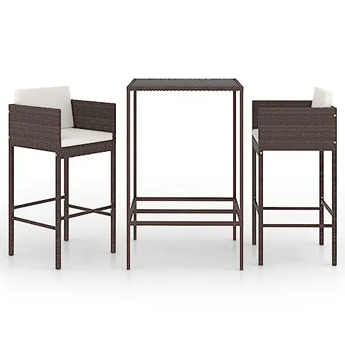 Produktbild: Yunir 3-teiliges Terrassen-Bartisch-Set, Outdoor-Balkonstühle aus Korbgeflecht, 2er-Set und Bartisch, Leichtes Barhocker-Set, für Garten, Pool, Balkon