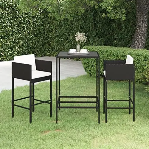 Produktbild: Yunir 3-teiliges Terrassen-Bartisch-Set, Outdoor-Bistro-Set aus Korbgeflecht, Bartisch-Set, Terrassenmöbel und Zwei Hocker mit Kissen, Outdoor-Bistro-Möbel für Hinterhof, Pool, Balkon