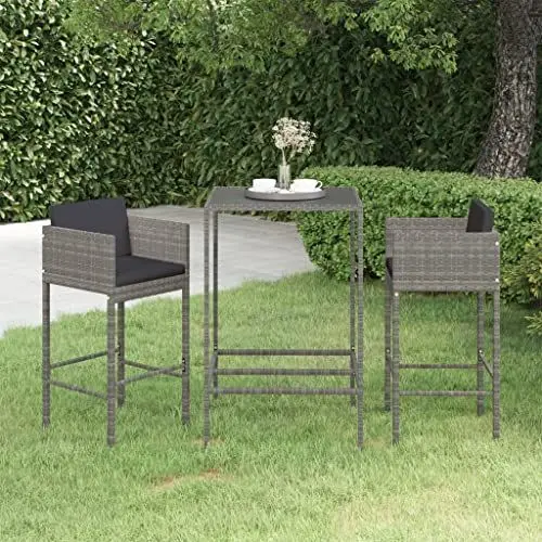 Produktbild: Yunir 3-teiliges Terrassen-Bartisch-Set, Outdoor-Bistro-Set aus Korbgeflecht, Bartisch-Set, Terrassenmöbel und Zwei Tische mit Kissen, Outdoor-Bistro-Möbel für Hinterhof, Balkon