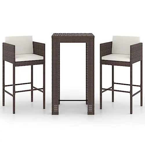 Produktbild: Yunir 3-teiliges Terrassen-Bartisch-Set, Outdoor-Bistromöbel aus Korbgeflecht in Barhöhe, Barhocker-Set mit Stahlrahmen, für Terrasse, Pool, Hinterhof